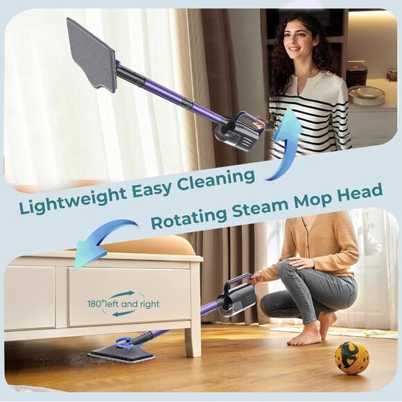 Steam Mop, Steam Cleaner with Large-Capacity Water Tank for Cleaning Dark Purple - Picture 2 of 8